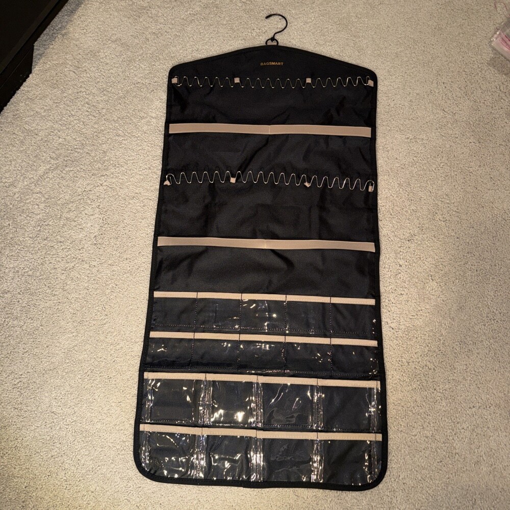 BAGSMART Hanging Jewelry Organizer with Hanger Metal Hooks Double-Sided Jewelry